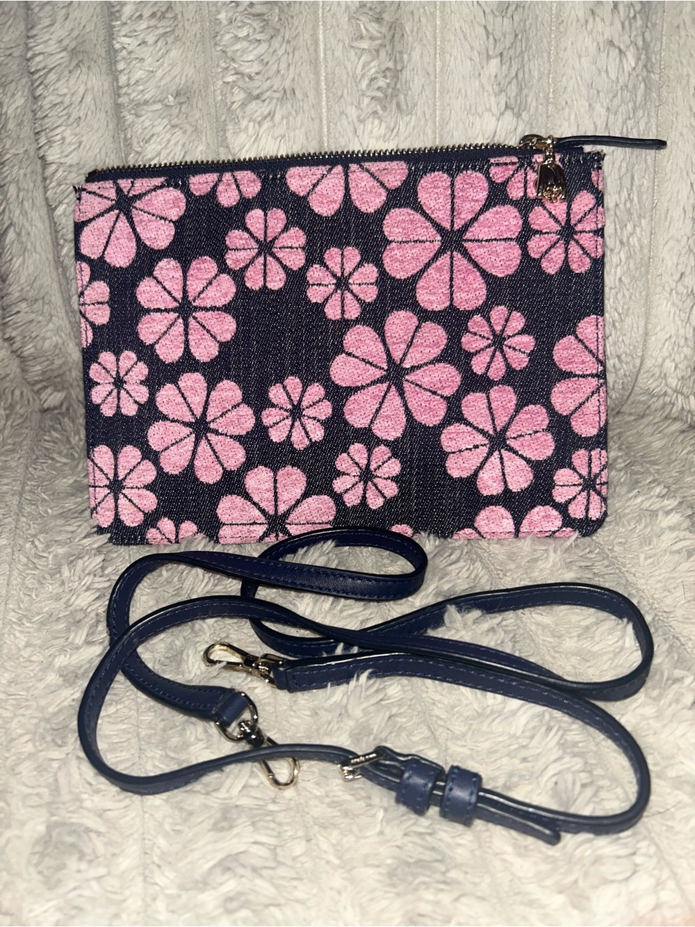 Kate Spade On Purpose Rwanda Pink Floral Navy Convertible Crossbody Clutch Bag